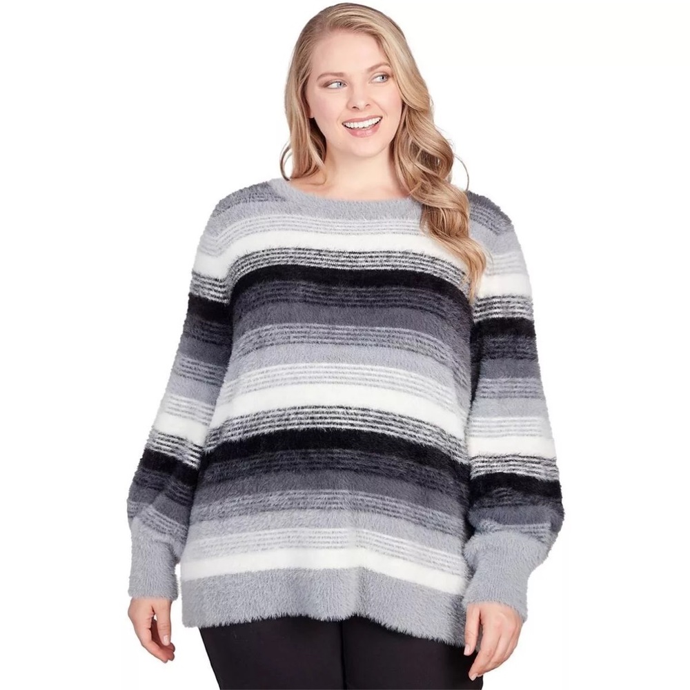 Ruby Rd. Must Haves II Furry Eyelash Striped Sweater‎ 2X